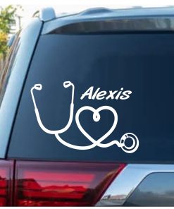 Heart Stethoscope nurse decal sticker with name