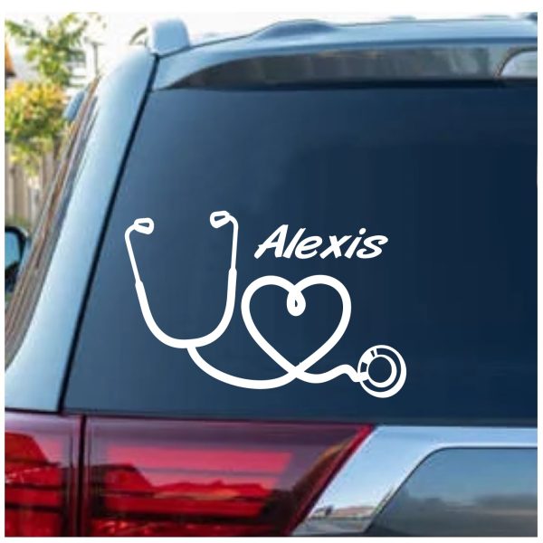 Heart Stethoscope nurse decal sticker with name