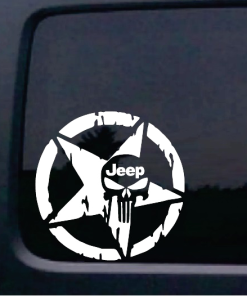 Jeep Weathered Star Punisher Skull Window Decal Sticker