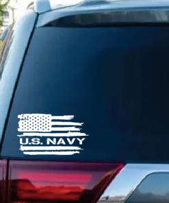 Navy Car US Weathered American Flag Window Decal Sticker