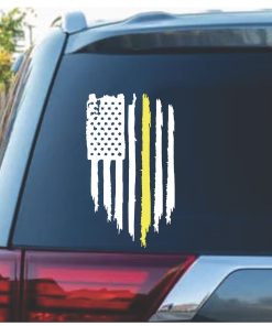 Thin Gold Line Dispatcher Weathered American Flag Decal Sticker