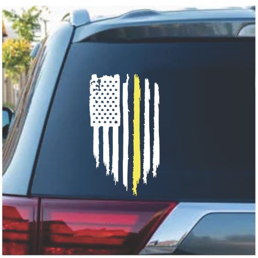 Thin Gold Line Dispatcher Weathered American Flag Decal Sticker