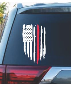 Thin Red Line Fireman Weathered American Flag Decal Sticker