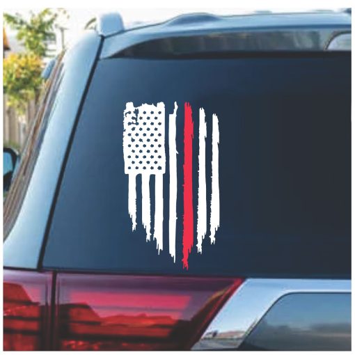 Thin Red Line Fireman Weathered American Flag Decal Sticker