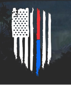 Red Line Fireman police Red & Blue Weathered Flag Decal Sticker