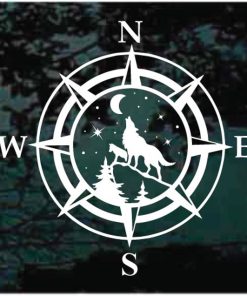 Wolf howling Compass window decal sticker for cars and trucks