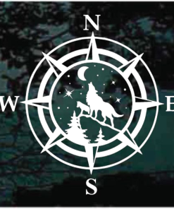 Wolf howling Compass window decal sticker for cars and trucks