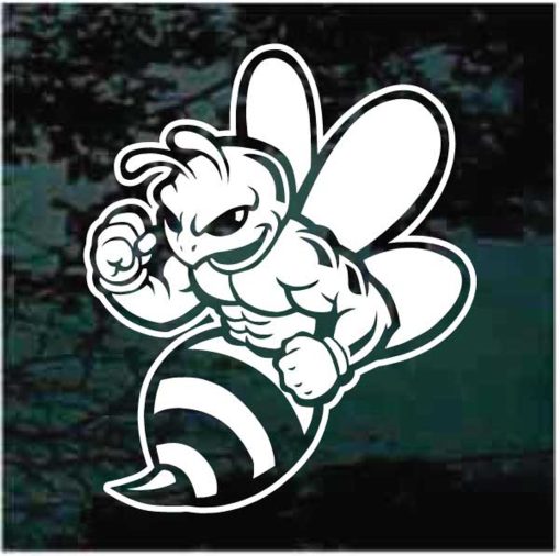 bee muscle mascot window decal sticker