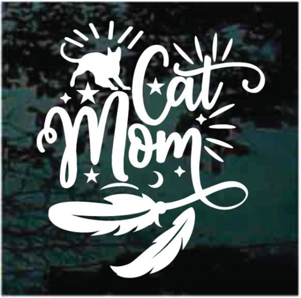 Cat Mom Feathers Decal Sticker