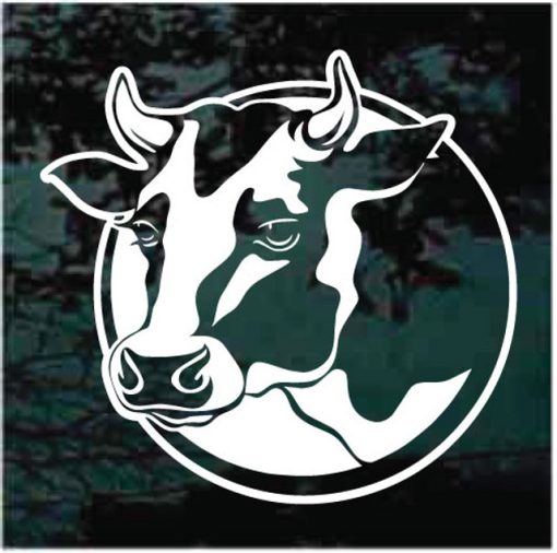 Cow Head Round Window Decal Sticker