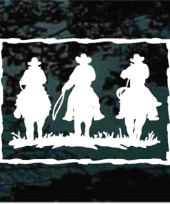Cowboy and Horses Riding Framed Decal Sticker
