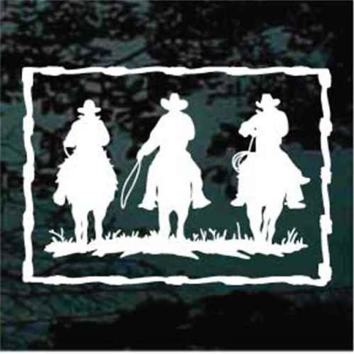 Cowboy and Horses Riding Framed Decal Sticker