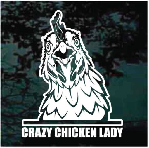 Crazy Chicken Lady Head Peeking Decal Sticker