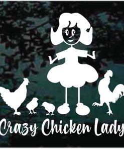 Crazy Chicken Lady Cartoon Decal Sticker