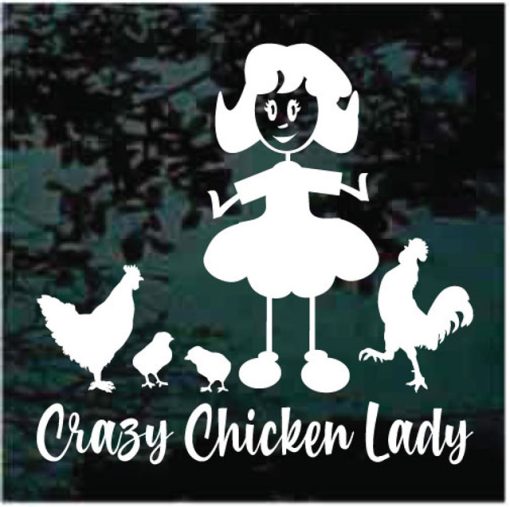 Crazy Chicken Lady Cartoon Decal Sticker