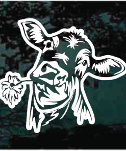 Cute Cow Head Flowers Decal Sticker