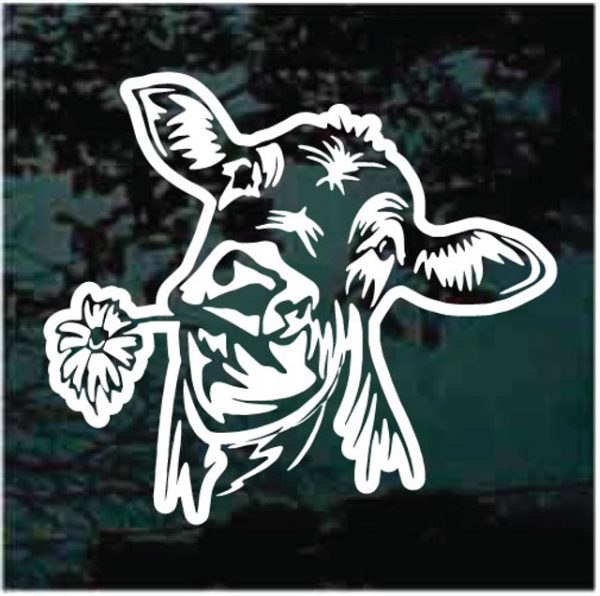 Cute Cow Head Flowers Decal Sticker