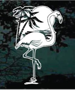 Flamingo with Palm Trees Decal Sticker
