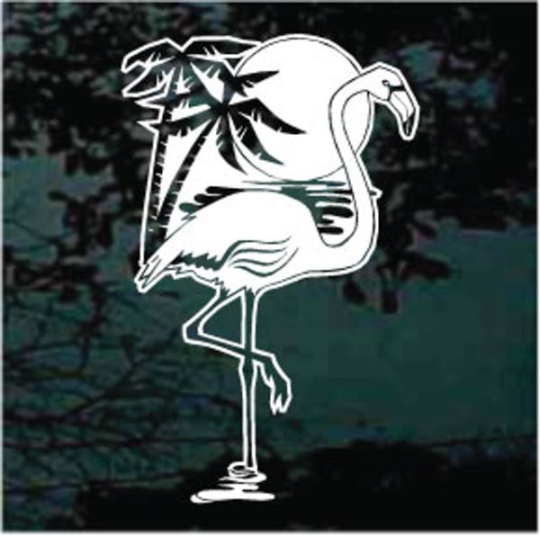 Flamingo with Palm Trees Decal Sticker