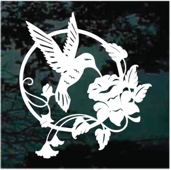 Hummingbird Round Flowers Decal Sticker