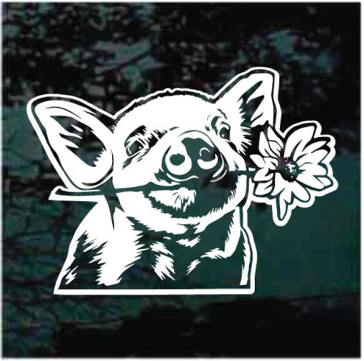 Pig with Flowers Peeking Decal Sticker