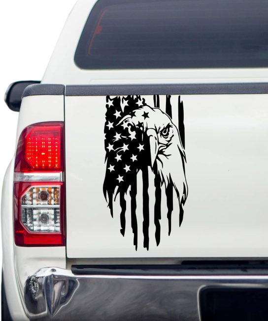 Bald Eagle Weathered American Flag Tailgate Decal Sticker