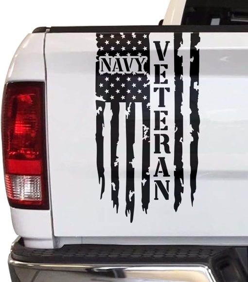 Navy Veteran weathered flag tailgate decal sticker