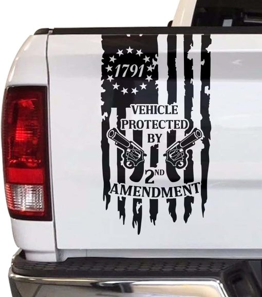 Protected by 2nd amendment Weathered Flag Tailgate Decal Sticker