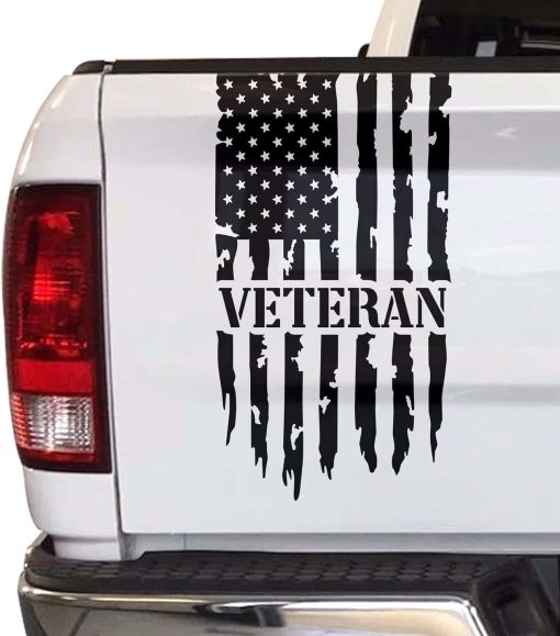 US Military Veteran weathered flag tailgate decal sticker