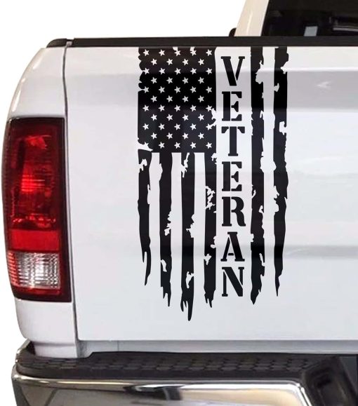 Veteran weathered flag tailgate decal sticker