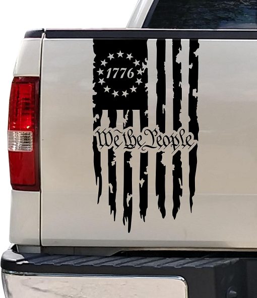 We The People Tailgate Weathered Flag Decal Sticker