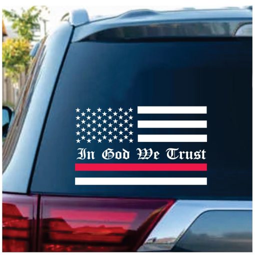 In God We Trust Thin Red Line Fireman American Flag Window Decal Sticker