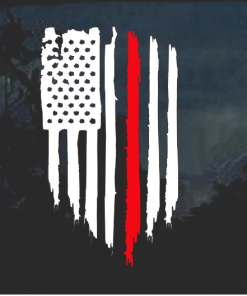 Red Line Fireman Weathered Flag Decal Sticker