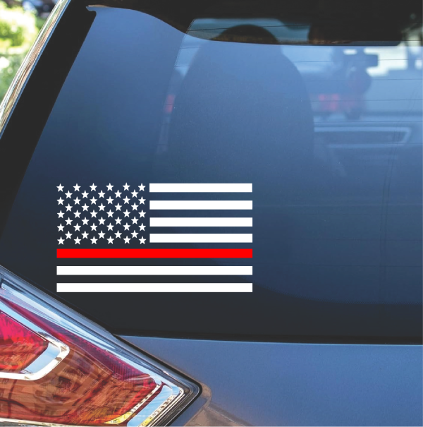 Thin Red Line Fireman American Flag Decal Sticker