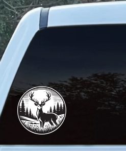 Deer scene Round Decal Sticker