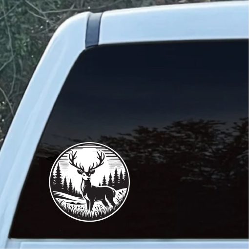 Deer scene Round Decal Sticker