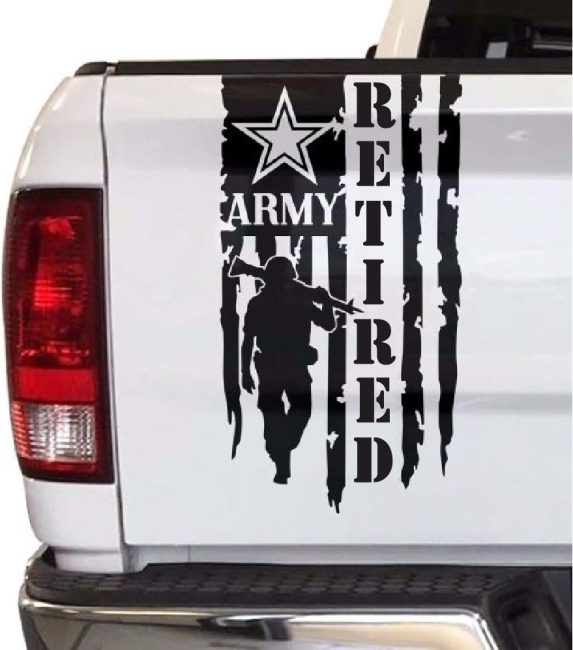 Retired Army Soldier Weathered American Flag Tailgate Decal Sticker