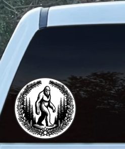 BigFoot Sasquatch Round Crest Black and White Decal Sticker