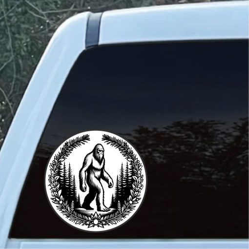 BigFoot Sasquatch Round Crest Black and White Decal Sticker