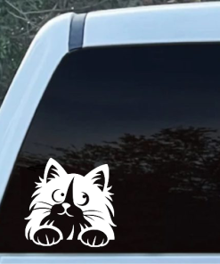Fluffy Cat Kitten Peeking Cute Window Decal Sticker