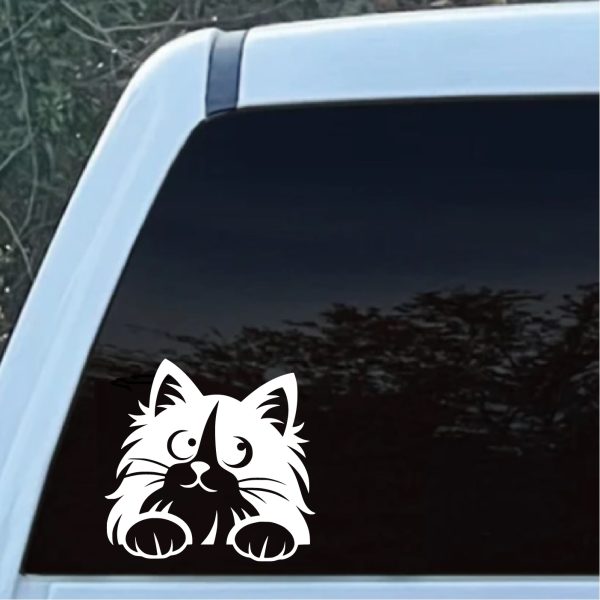 Fluffy Cat Kitten Peeking Window Decal Sticker