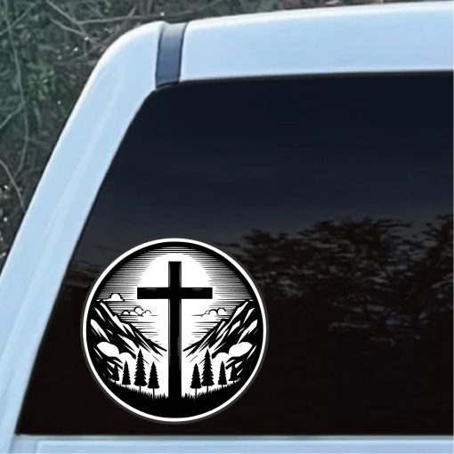 Jesus Radiant Cross Hills Decal Sticker