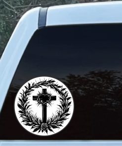 Jesus cross crown and thorns Black and white Decal Sticker