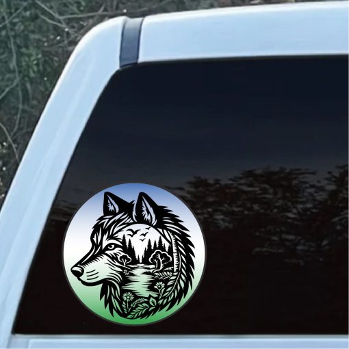 Wolf Head Mountain scene decal sticker