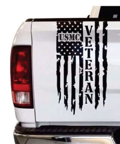 USMC Marine Veteran Weathered Flag Tailgate Decal Sticker