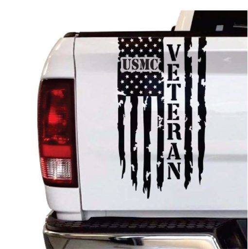 USMC Marine Veteran Weathered Flag Tailgate Decal Sticker