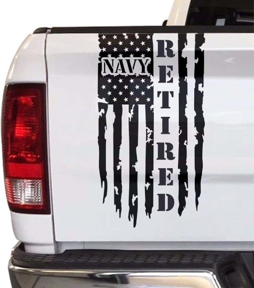 Navy Retired weathered flag tailgate decal