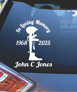 In Memory Military Helmet Cross Boots Decal Sticker