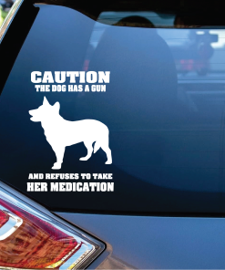 Caution Dog Has Gun Window Decal Sticker