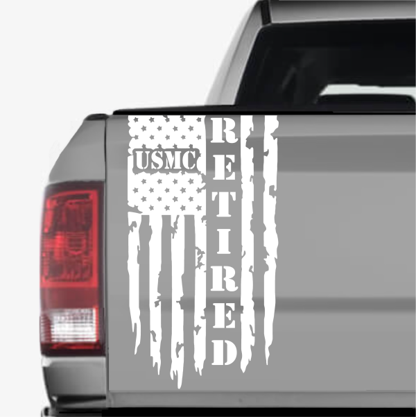 USMC Retired Weathered flag truck tailgate decal sticker
